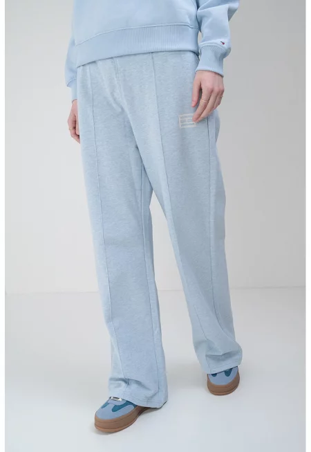 Широк спортен панталон с връзка - Светлосин меланж