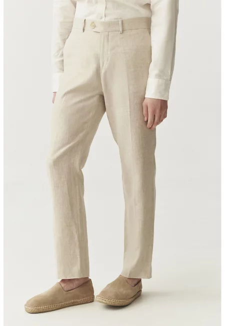 Скосен ленен панталон - Бежов