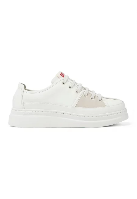 Скосени кожени спортни обувки Runner Up Twins - Бял/Светло бежово