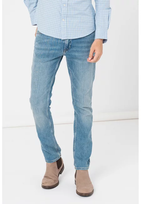 Слим дънки със средновисока талия - Светлосин