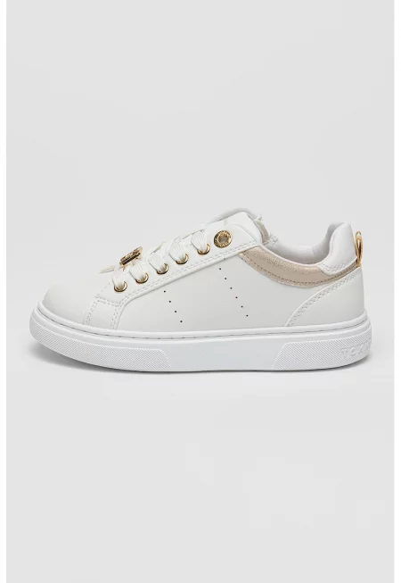 Спортни обувки от еко кожа с цип - Бял/Златист