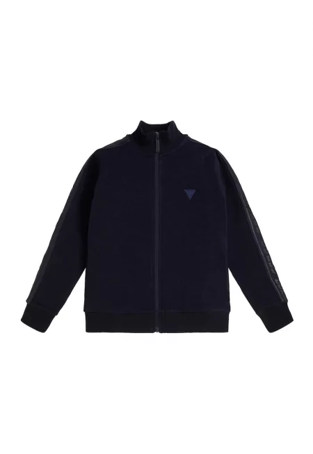 Суитшърт с цип и лого встрани - Тъмносин