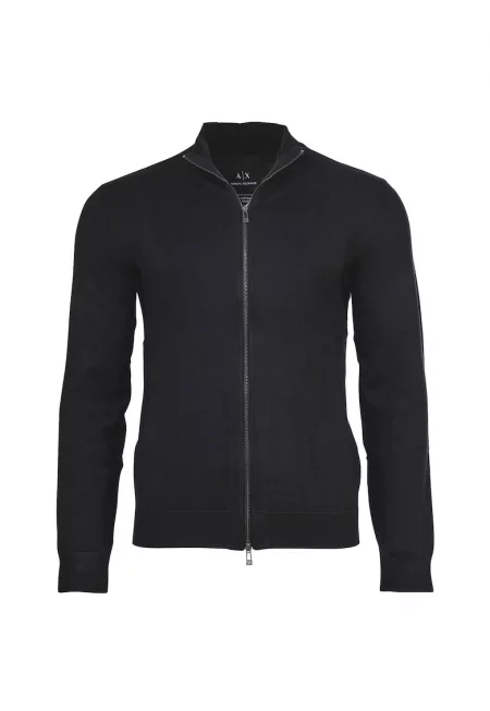 Суитшърт с цип и миди яка - Тъмносин