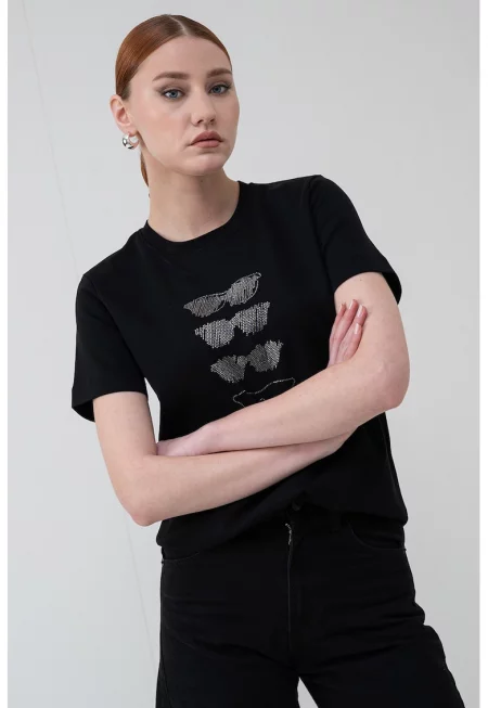 Тениска от органичен памук - Черен/Сребрист