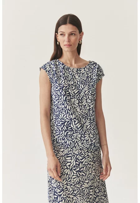 Тениска с овално деколте - Бял/Тъмносин