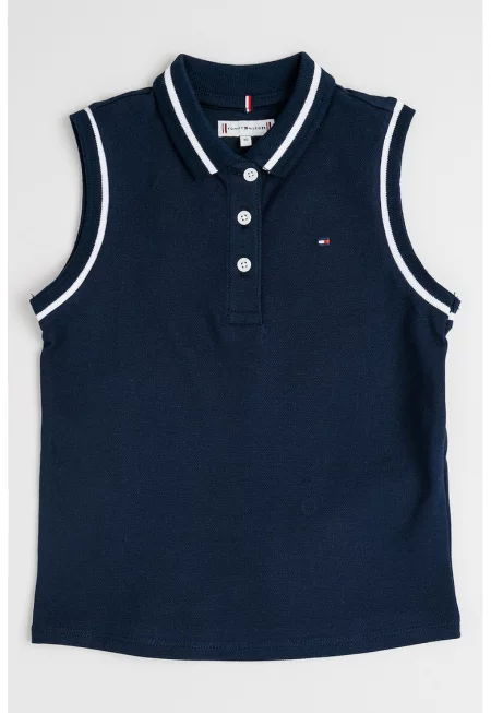 Тениска с яка без ръкави - Тъмносин