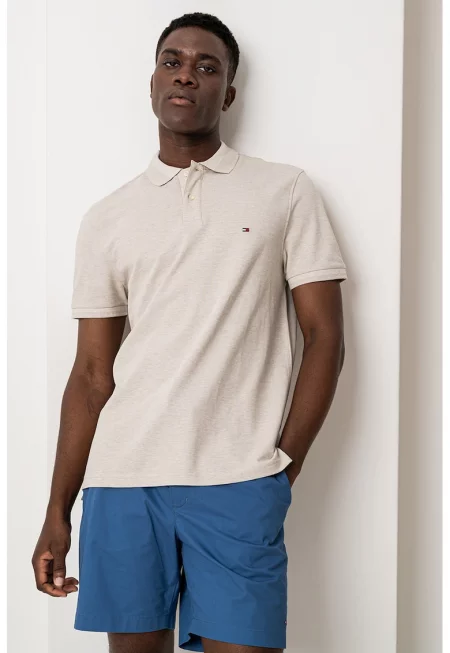 Тениска с яка - Бежов меланж