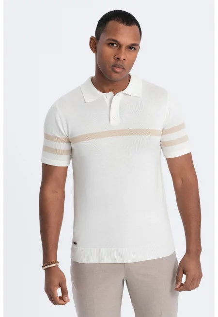 Тениска с яка и контрастни ивици