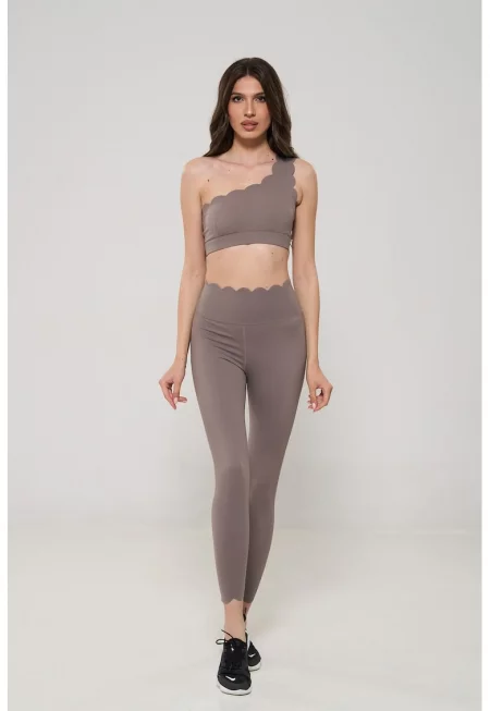 Топ с голо рамо и клин - 2 части - Сиво-кафяв