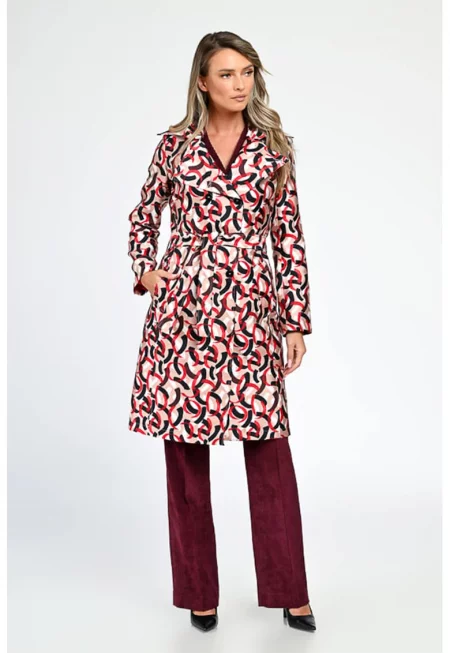 Тренч Verona със скосени джобове - Черен/Праскова/Аленочервен