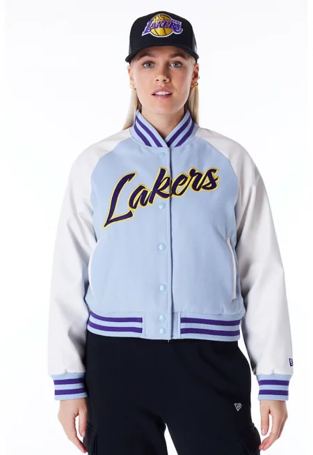 Яке бомбър с вълна - Бял/Пастелносин