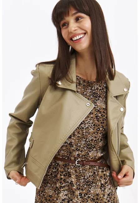 Яке от еко кожа с цепки с цип - Сиво-бежов