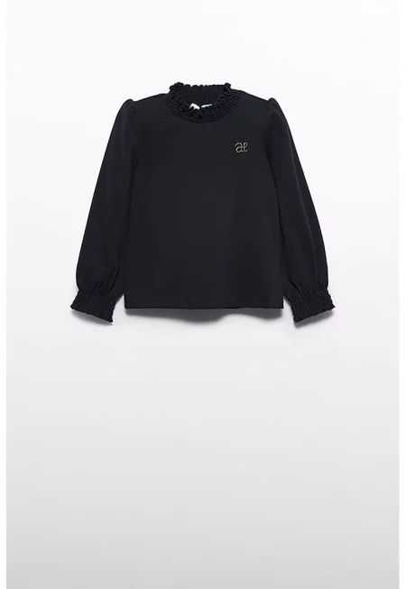 Блуза с поло с лого - Черен