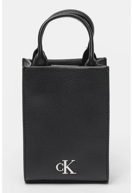 Чанта през рамо от еко кожа с лого - Черен