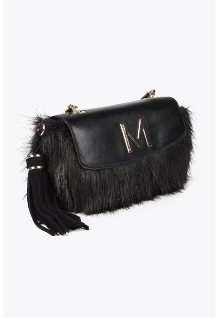 Чанта през рамо с еко пух - Черен