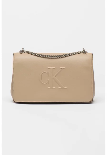 Чанта през рамо с релефно лого - Светло кафяво