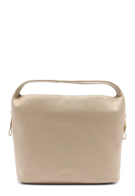 Чанта за рамо от еко кожа с лого - Бежов