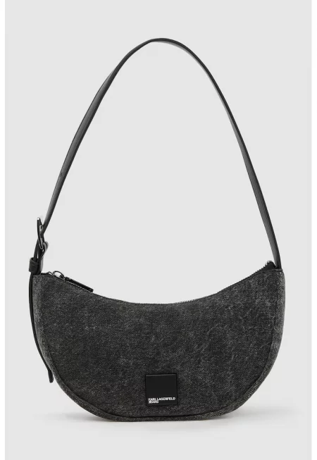 Чанта за рамо с форма на полумесец - Избеляло черно/Мръснобял