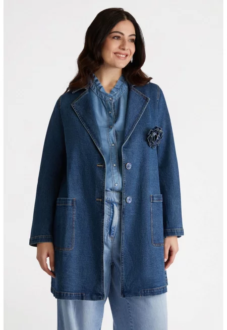 Дълго палто от деним - Тъмносин