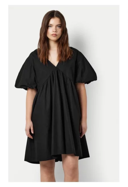 Дамска рокля - шумен май - Черна - Памук