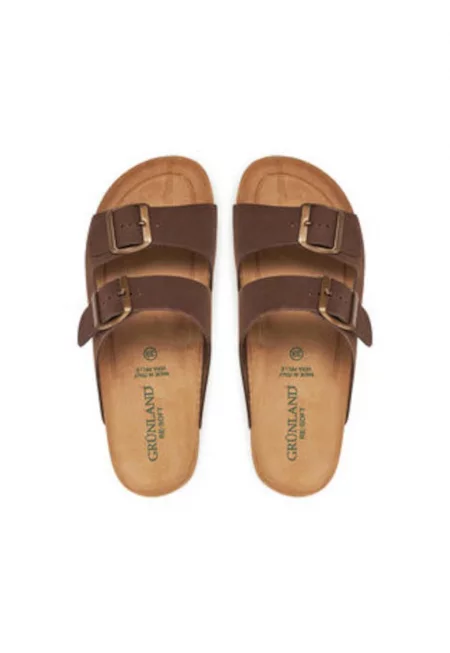 Дамски чехли - Грюнланд - кафяв - естествена кожа