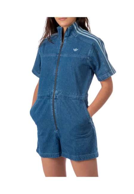 Дамски гащеризон  памучен - къс - с цип - син -