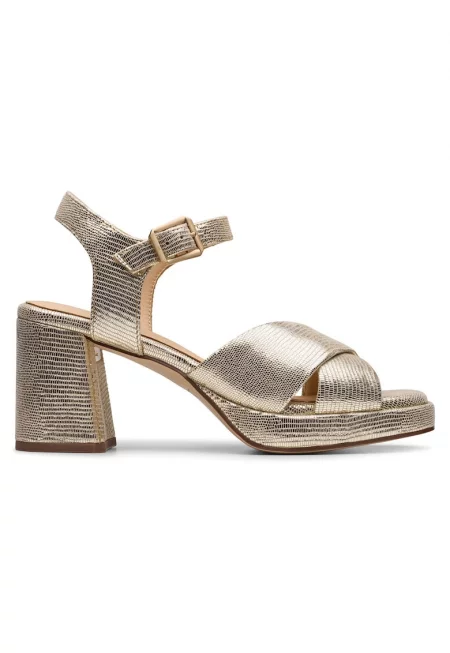 Дамски сандали - 26181303 -  Естествена кожа - Златист