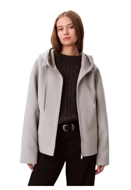 Дамско яке  DBL FACE WOOL JACKET W/ HOOD - Полиестер - Сиво - Сив