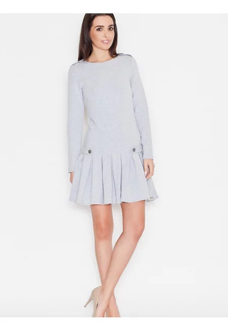 Дневна рокля  сива - ежедневна - с дълъг ръкав