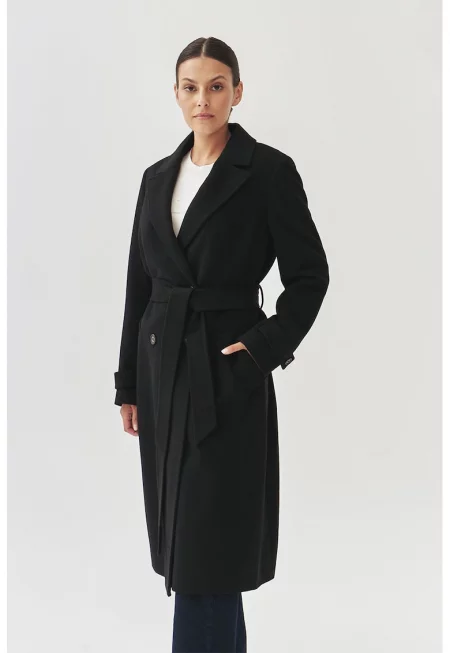 Двуредно палто с вълна - Черен
