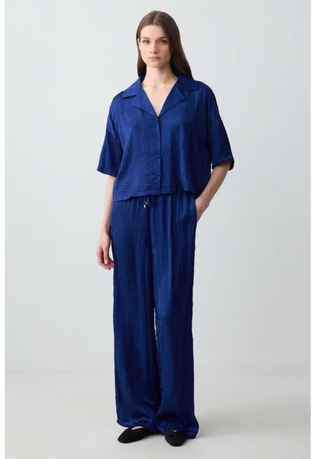 Ефирен панталон с висока талия - Кралско Синьо