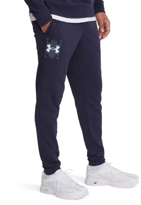 Фитнес панталон с памук с лого - Тъмносин