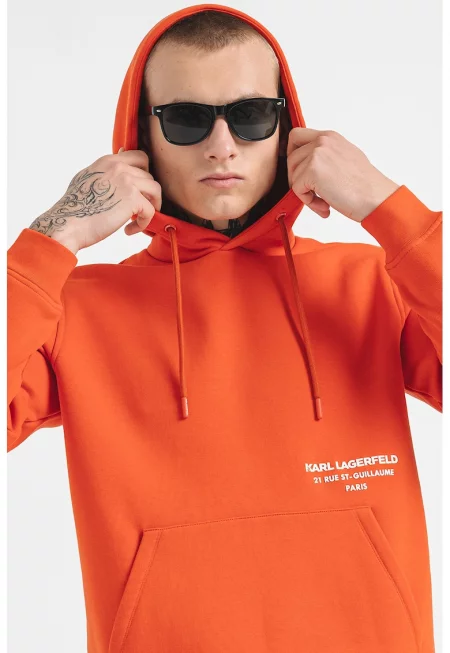 Худи с връзка и джоб кенгуру - Мандарина/Бял