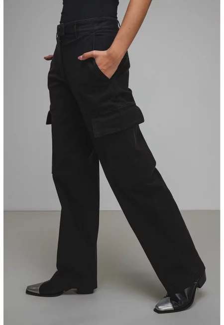Карго панталон със средновисока талия - Черен