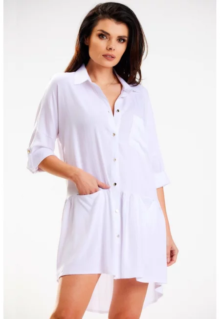 Къса рокля с дълъг ръкав - Asimetric A584