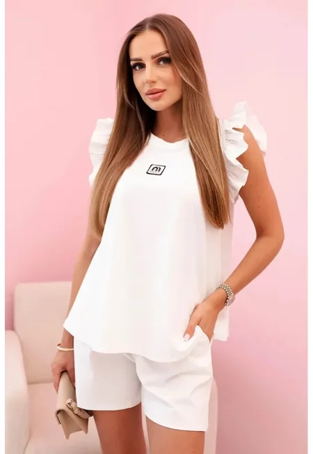 Комплект къса блуза с къдрички и къси панталони - Един размер