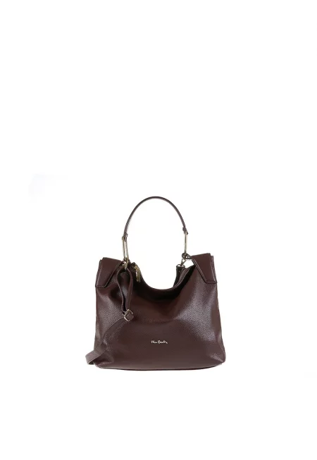 Кожена чанта Lyra с регулируема презрамка - Тъмнокафяв