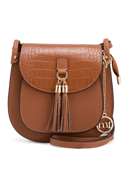 Кожена чанта през рамо Abbadesse - Канелено кафяво