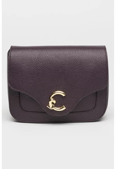 Кожена чанта през рамо C-Me с лого - Виолетов