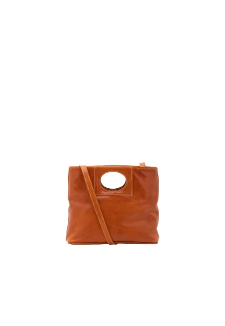 Кожена чанта през рамо - Коняк кафяв