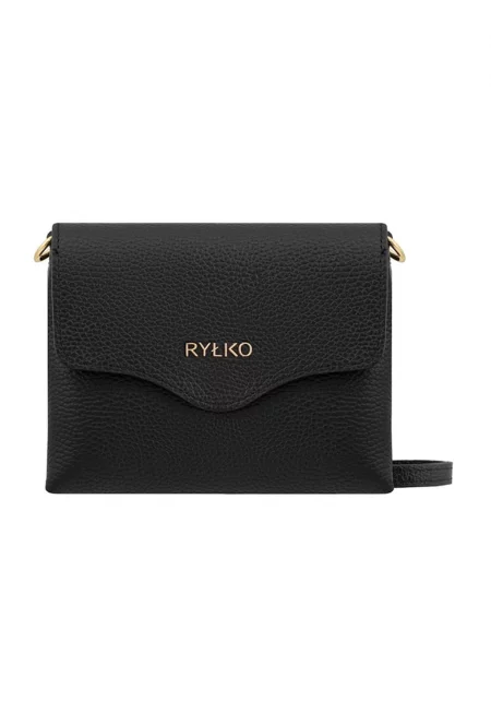 Кожена чанта през рамо с капаче - Черен