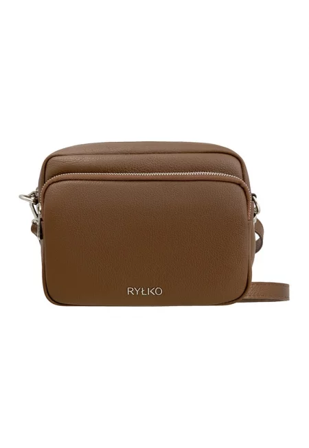 Кожена чанта през рамо с регулируема презрамка - Тъмнокафяв