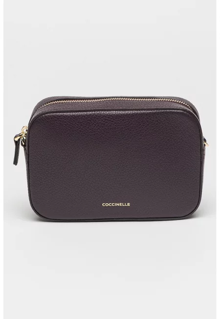 Кожена чанта с отделяща се презрамка - Тъмновиолетов