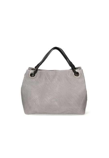 Кожена чанта с релеф - Светло сив