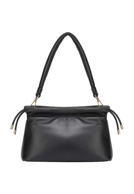 Кожена чанта за рамо с връзка - Черен