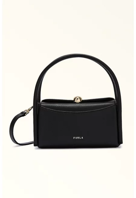 Кожена ръчна чанта с отделяща се презрамка - Черен