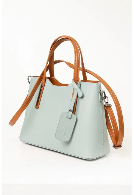 Кожена шопинг чанта с регулируема и отделяща се презрамка - Пепеляво сиво