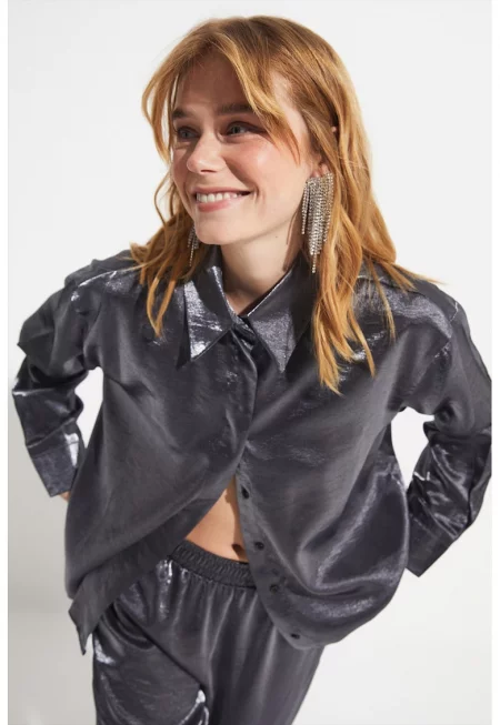 Лъскави риза и панталон - Tъмносив