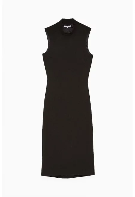 Миди рокля - без ръкави - с ресни на гърба - Черен