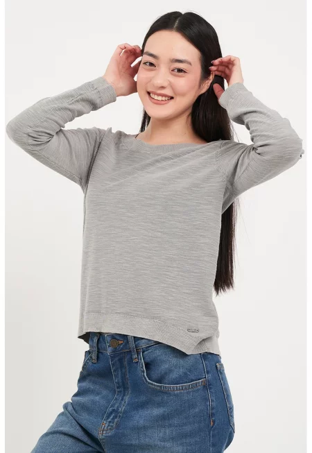 Памучен пуловер с овално деколте